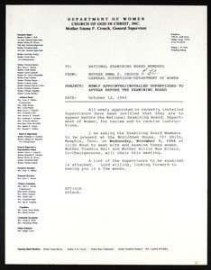 Crouch, letter, 1994, to National Examining Board members