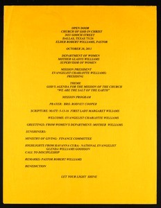 Mission program, COGIC, Dallas, 2011