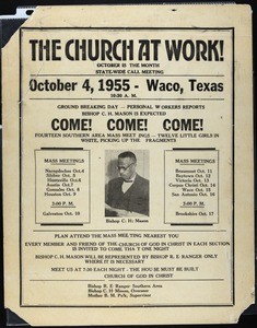 Flier for the statewide call meeting of COGIC, Waco, 1955