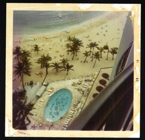 View of pool from unidentified hotel balcony, Hawaii, 1970