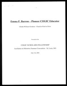 Emma F. Barron: pioneer COGIC educator, paper, 2001