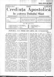 Apostolic Faith - In the Power of Holy Spirit, 1932, vol, 1, no. 8 = Credinţa Apostolică - În puterea Duhului Sfânt, 1932, anul I, nr 8