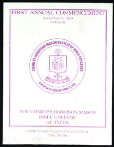 Charles Harrison Mason Bible College, Tyler, commencement (1st: 1998), program