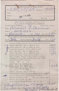 Order Form (Cannon) requesting Sunday School Literature from D.J. Young Publishing Company, 1970 July 14