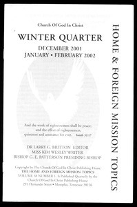 Home & foreign missions topics, vol. 38, no. 1 (2002 Winter)