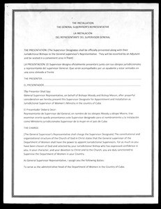 The installaton: the General Supervisor’s representative = La instalación del representante del Supervisor General, instructions