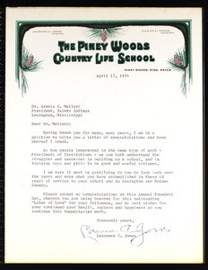 Jones (Piney Woods Country Life School), letter, 1974, to Mallory (Saints College)