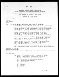Women's International Convention, COGIC, 1981, post-convention evaluation meeting agenda