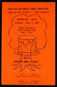 Ministers and workers convocation, Texas southwest, COGIC, Waco, Women's day program, 1982