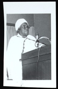 Emma Barron at the podium