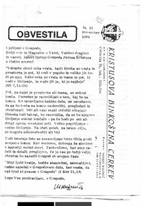 Christ's Pentecostal Church Ljubljana, Bulletin, November, 1990