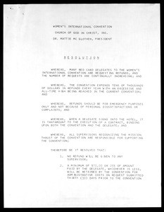 Women's International Convention, COGIC, resolution, 1986
