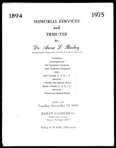 Memorial service program, Anne L. Bailey, 1975