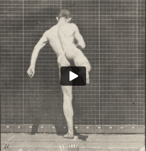 Nude man performing first ballet action