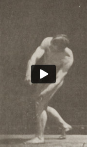 Nude man catching and throwing baseball