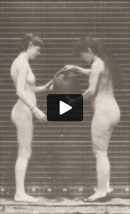 Nude woman taking a water jar from the shoulder of another woman