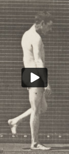 Nude man with locomotor ataxia walking