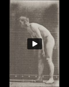 Nude man catching and throwing baseball