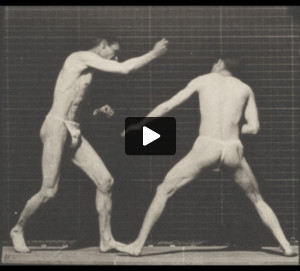 Two men in pelvis clothes boxing