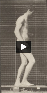 Nude man with lateral sclerosis walking