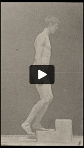 Nude man descending a step