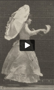 Woman running and waving a handkerchief