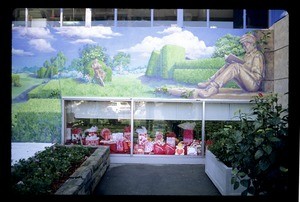 Fantasy topiary garden of books, Pasadena, 1991