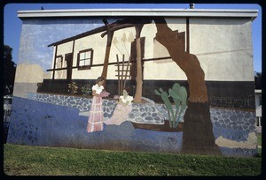 The murals of Estrada Courts. Two women under a tree, Los Angeles, 1976