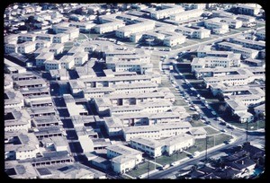 Aerial photograph of dense housing development, Los Angeles, Calif., ca. 1973