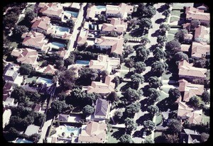 Aerial photograph of affluent neighborhood, Los Angeles, Calif., ca. 1973