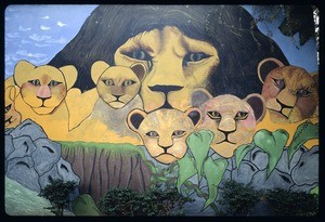 The murals of Estrada Courts. A pride of lions, Los Angeles