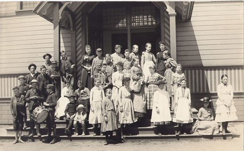 Center Street School Students on Steps in Front of School Building