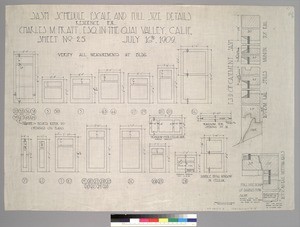 Sash schedule 1¿ scale and full size details, residence for Charles Millard Pratt