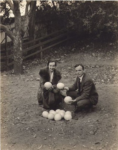 Helen Jerome Eddy and Herbert Vatcher Jr. Pose with Ostrich Eggs