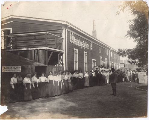 Employees Lined Up Along the Feather Factory, Cawston Ostrich Farm