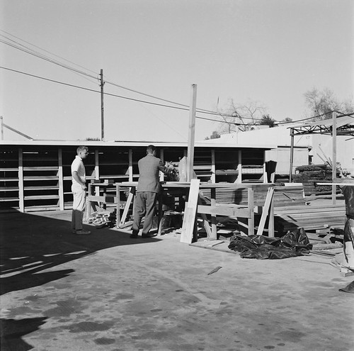 Two Men in Outdoor Area of Lumber Yard