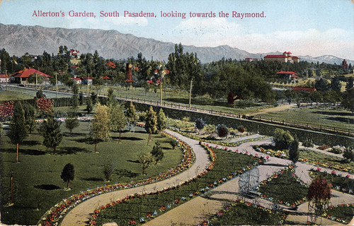 Postcard: "Allerton's Garden, South Pasadena, looking towards the Raymond"