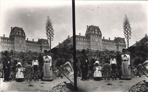 Family in Front of First Raymond Hotel - Stereoview