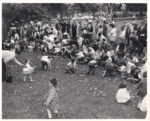 Parents and Children at Easter Egg Hunt in Garfield Park