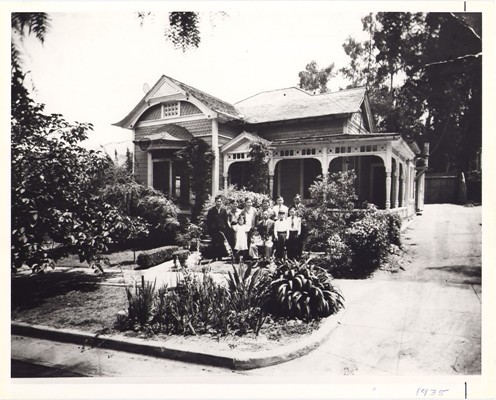 Nambu and Otake Families in Front of Their Home at 801 Bank Street