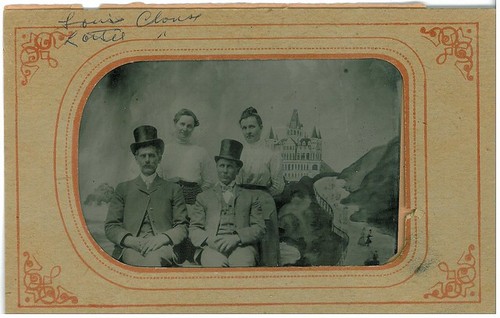 Two Couples Posing, Men in Top Hats - Louis and Lottie Clouse with Unknown Couple