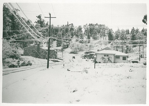 Streets, Homes, Telephone Poles with Layer of Snow