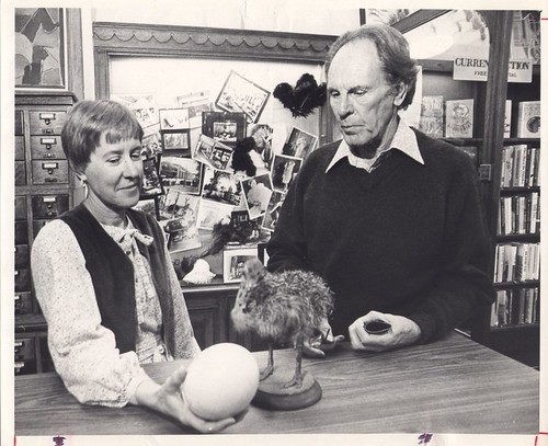 Librarian Jean Jones, Holding Ostrich Egg, with John Dewar