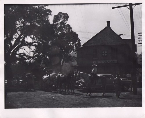 Automobiles and Horse and Buggy at Santa Fe RR Station