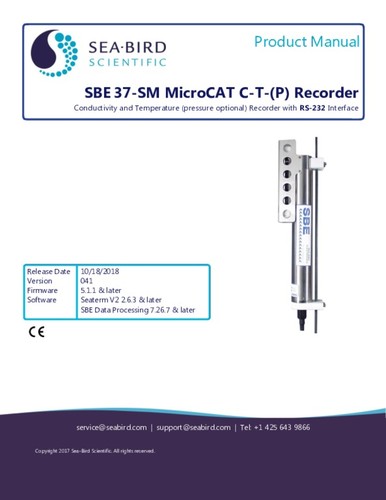 SBE 37-SM MicroCAT C-T-(P) Recorder Product Manual