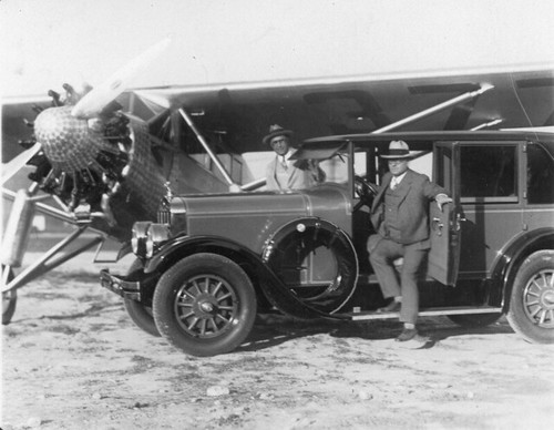 Ryan Brougham B.1 NC3775 with J.T. Hurst and M.B. Rapp of Mutual Aircraft Corp. Rogers Field Los Angeles Franklin auto