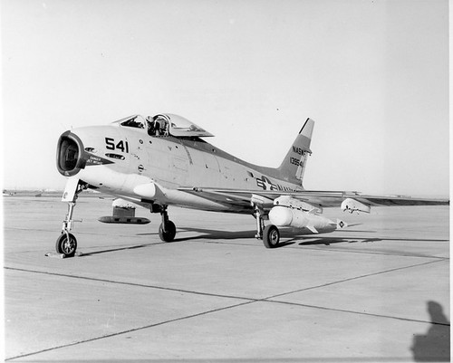 North American Fury FJ-4B with MK-105 US Navy photo J-4B, BuNo 139541. Assigned NASWF Albuquerque, NM. Shown at China Lake NAS 28 Feb 1958. Per a China Lake history site, the weapon is called an XS-13B