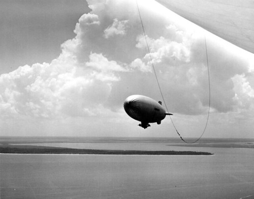 K-type blimp over the coast near NAS Glynco