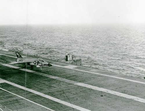 F-11 with lost nose wheel US Navy photo