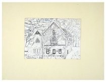 Matted pen and ink drawing of the 24 Summit Congregational Church